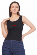 Bead & Bloom Black Ribbed Ladybug Beaded Tank Top for Women