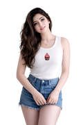 Bead & Bloom White Ribbed Cupcake Beaded Tank Top for Women