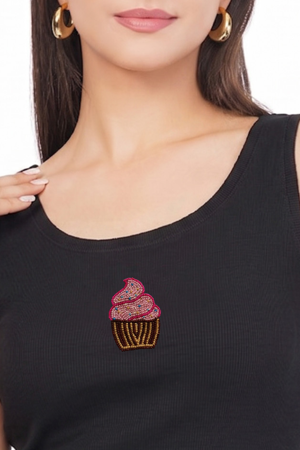 Bead & Bloom Black Ribbed Cup Cake Beaded Tank Top for Women