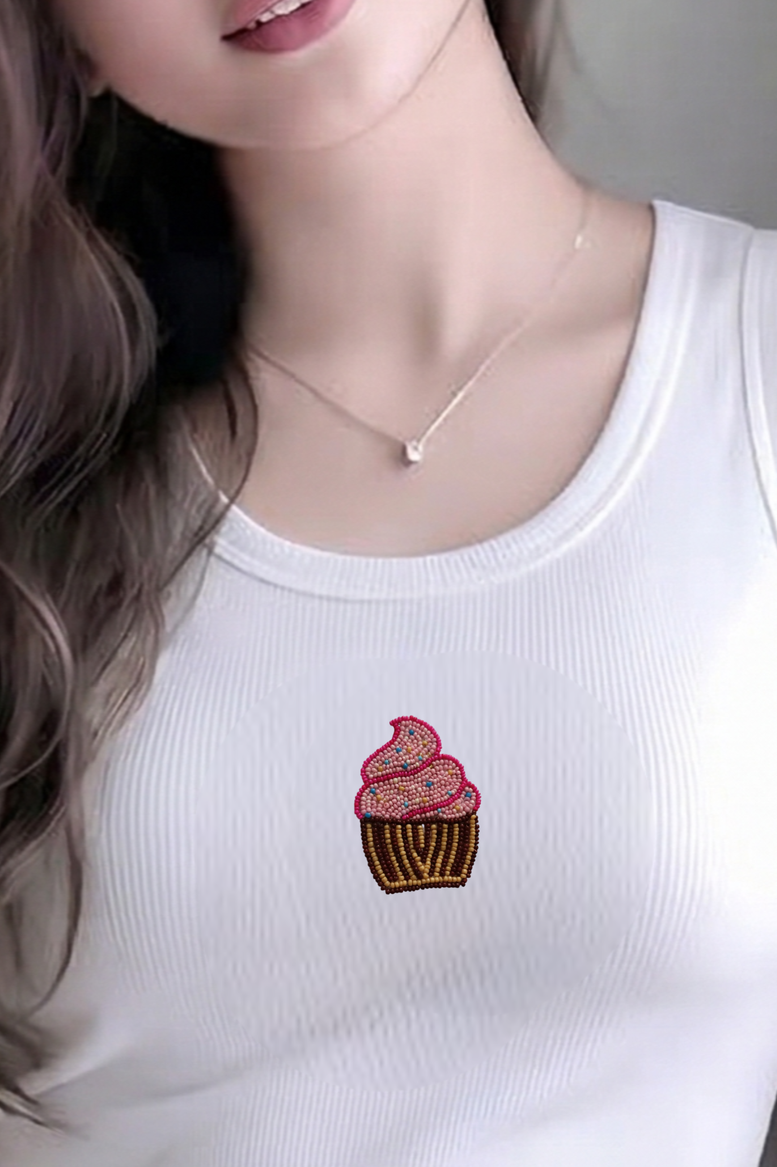 Bead & Bloom White Ribbed Cupcake Beaded Tank Top for Women