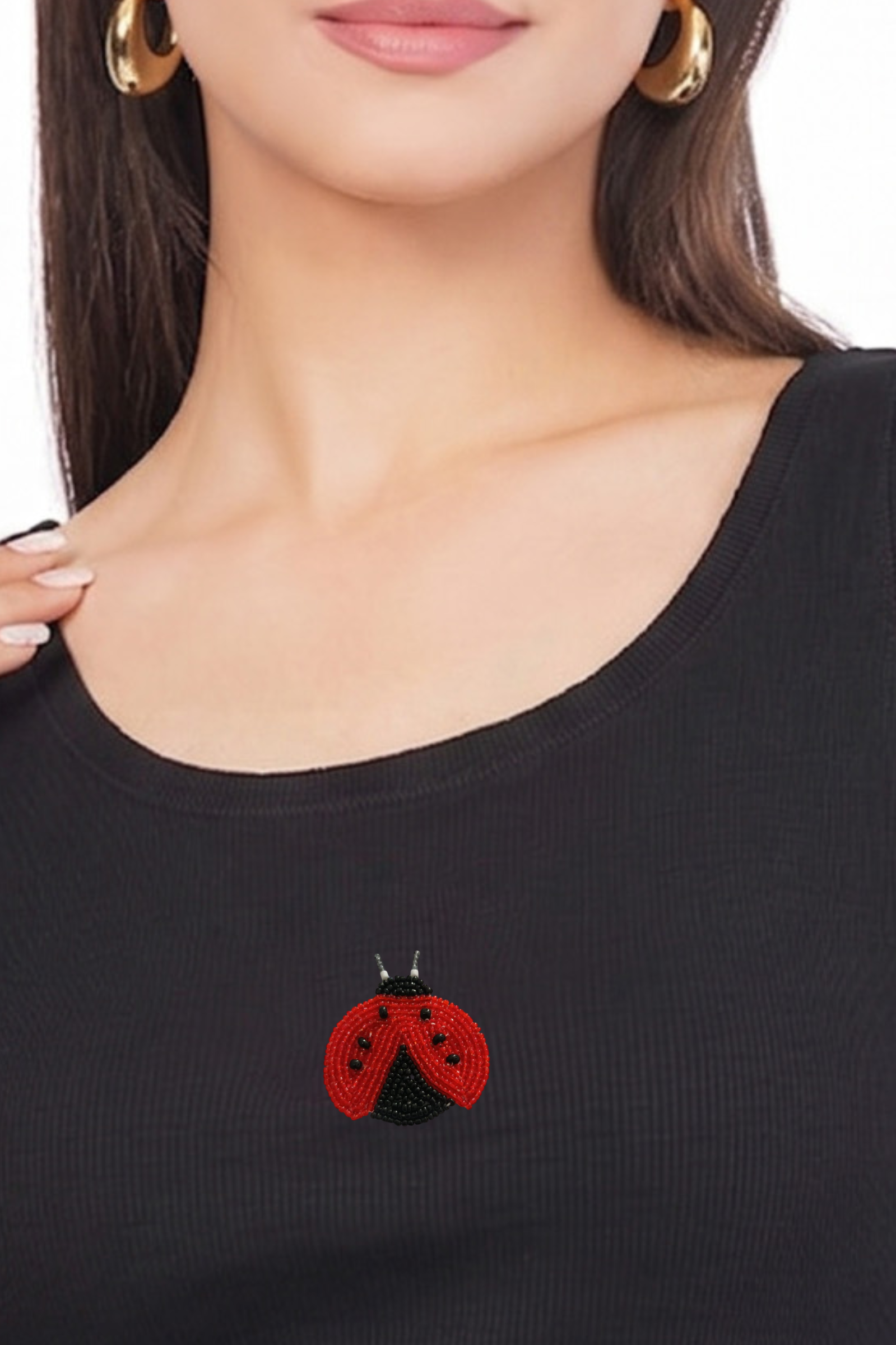 Bead & Bloom Black Ribbed Ladybug Beaded Tank Top for Women