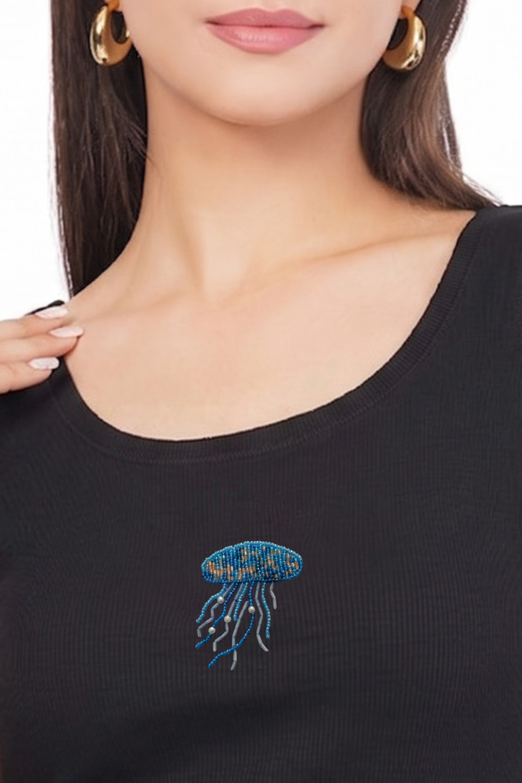 Bead & Bloom Black Ribbed Jellyfish Beaded Tank Top for Women