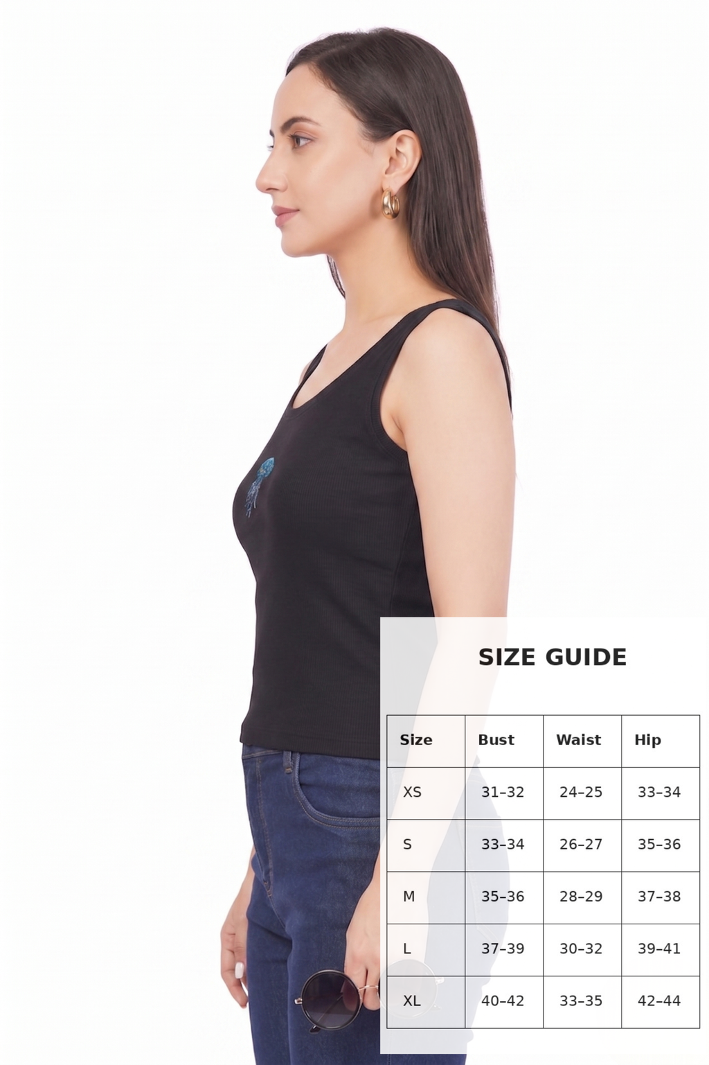 Bead & Bloom Black Ribbed Jellyfish Beaded Tank Top for Women