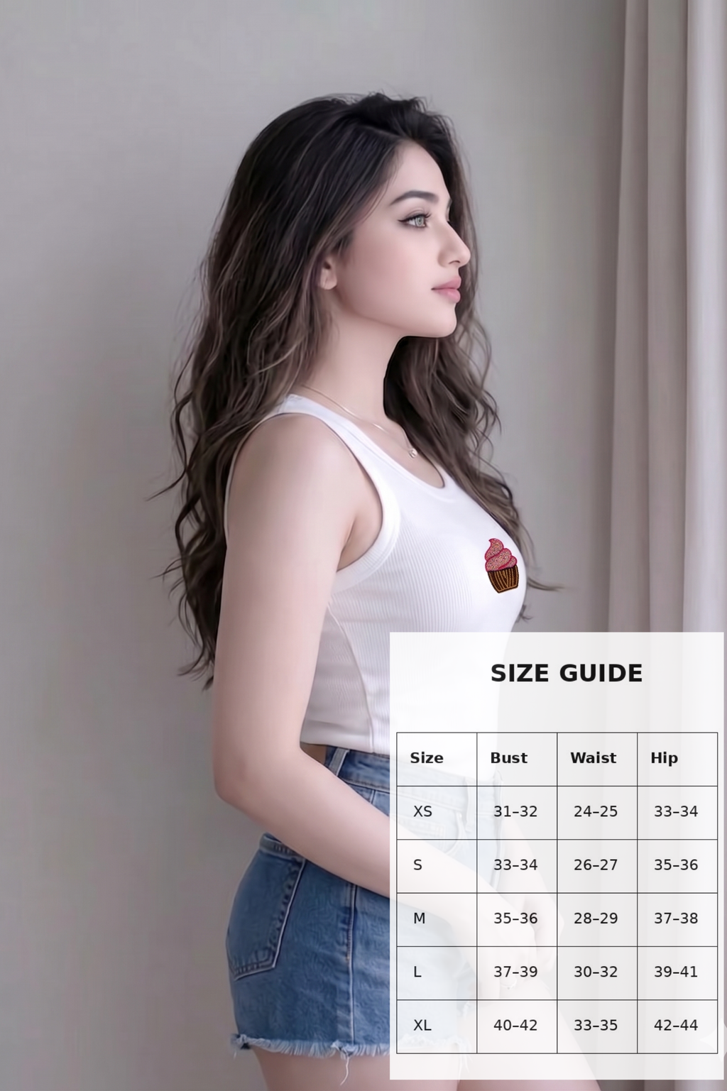 Bead & Bloom White Ribbed Cupcake Beaded Tank Top for Women