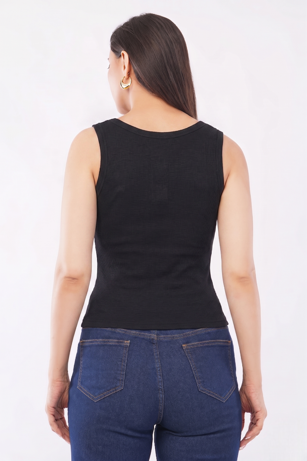 Bead & Bloom Black Ribbed Cup Cake Beaded Tank Top for Women