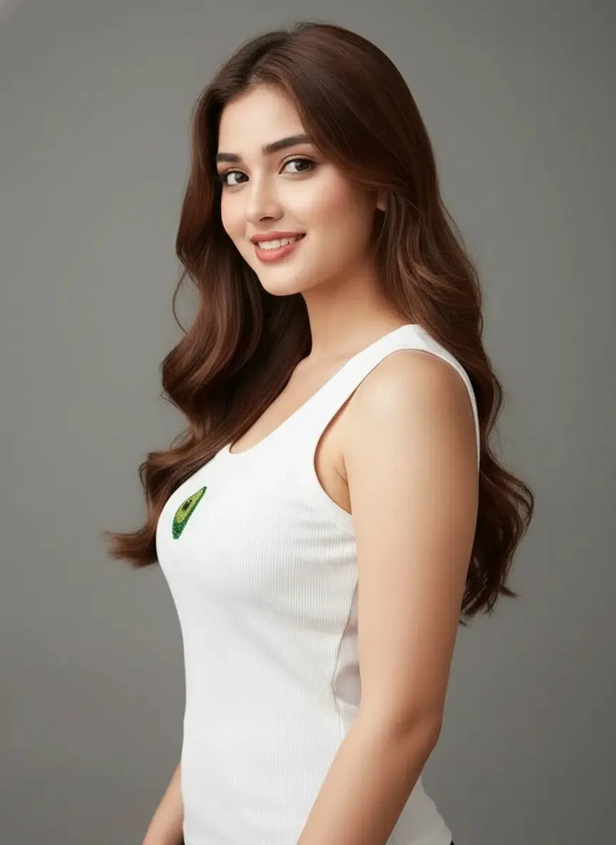 Avocado Bliss Beaded Ribbed Tank Top for Women