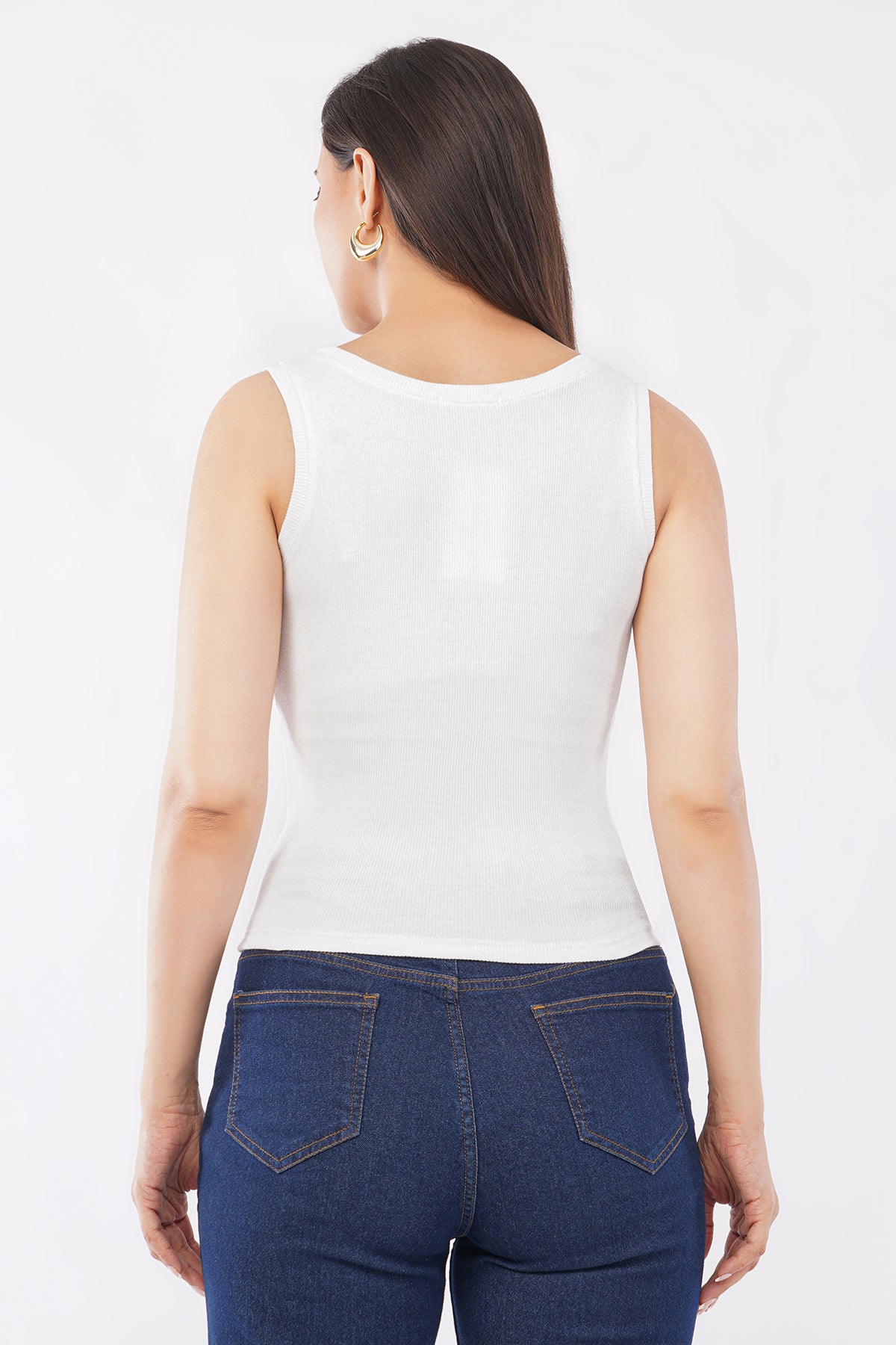 Bead & Bloom White Cotton Cherry Beaded Ribbed Tank Top For Women