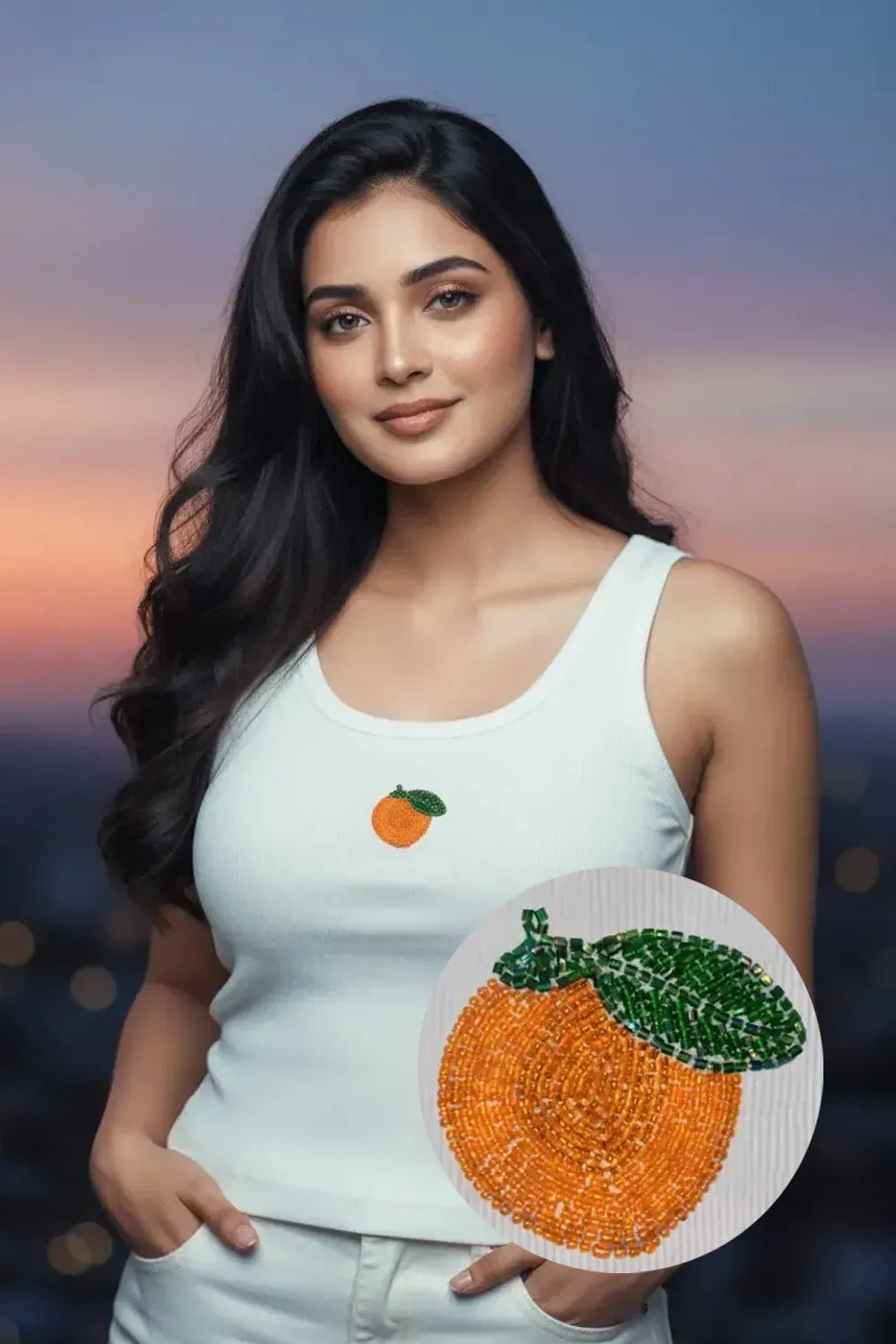 Bead & Bloom Orange Blossom Beaded Tank Top - White