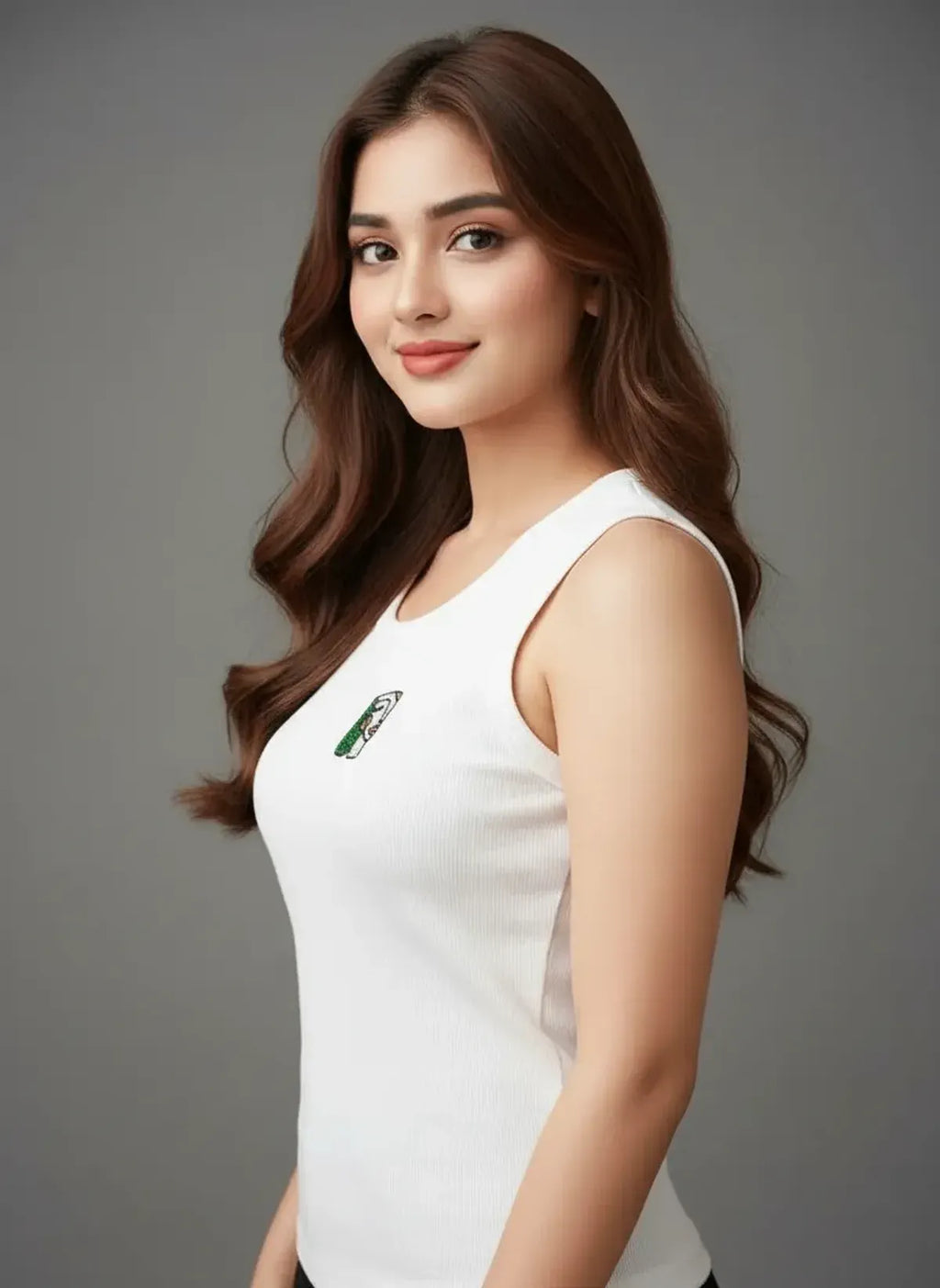 Bead and Bloom White Cotton Ivory Muse Beaded Rib Tank Top For Women