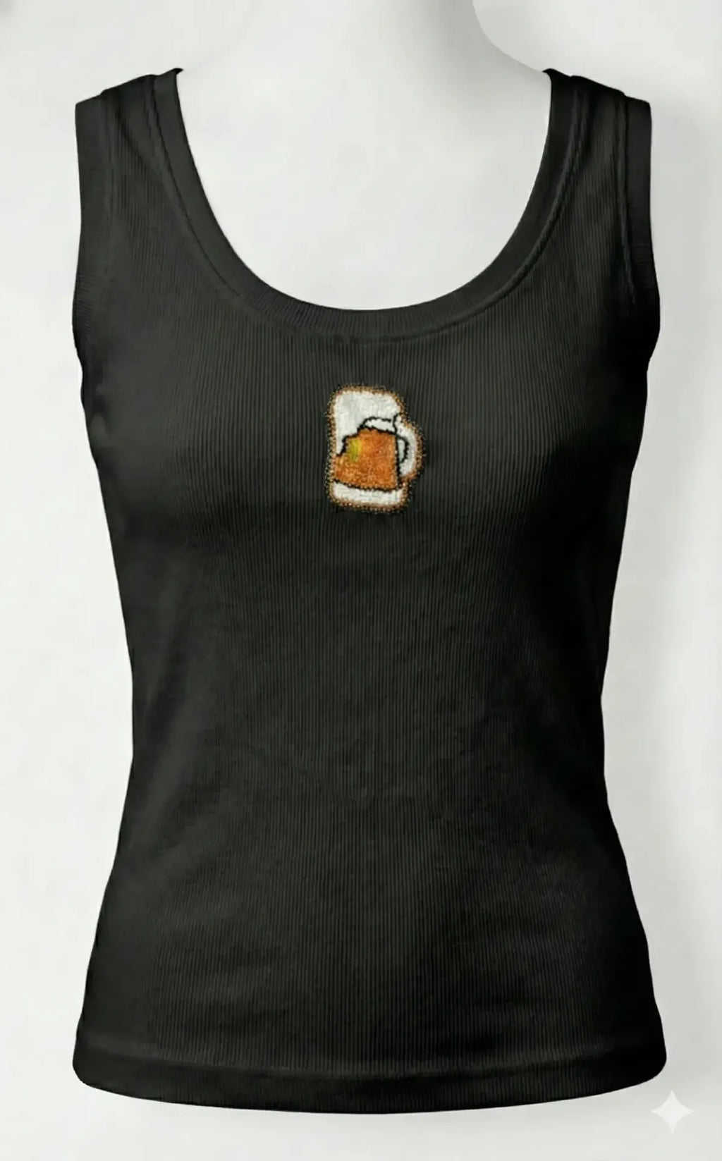 Black Cotton Beer Mug Beaded Ribbed Tank Top For Women