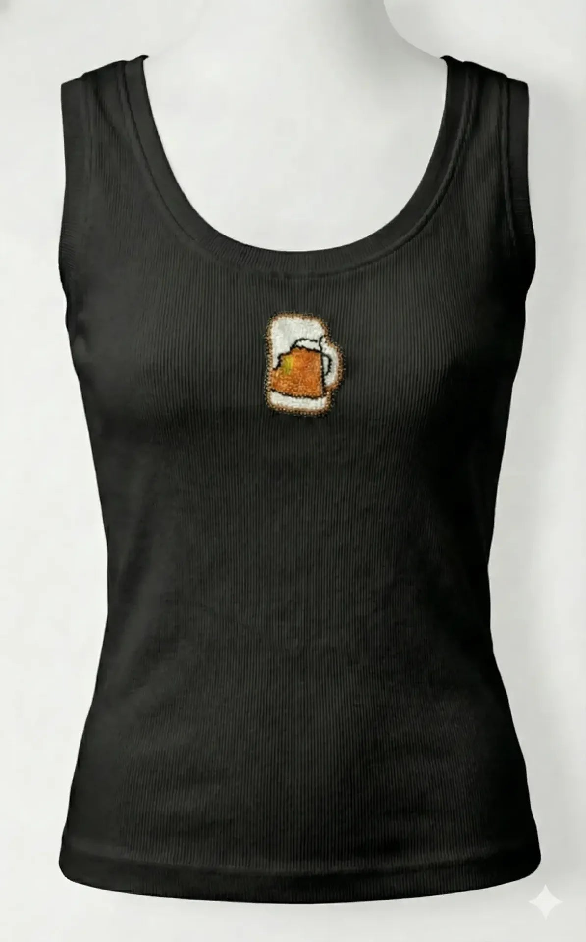 Black Cotton Beer Mug Beaded Ribbed Tank Top For Women