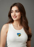 White Cotton The Sunflower Heart Beaded Rib Tank Tops For Women