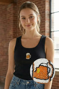 Black Cotton Beer Mug Beaded Ribbed Tank Top For Women