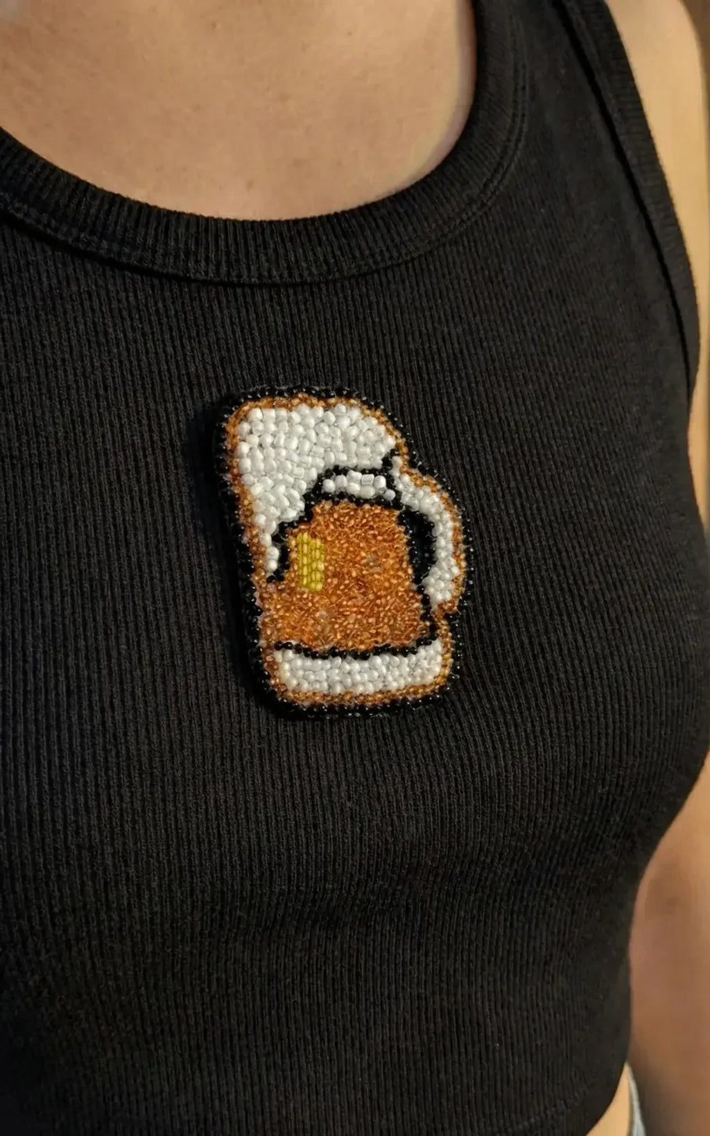 Black Cotton Beer Mug Beaded Ribbed Tank Top For Women