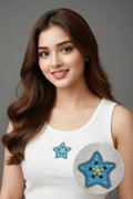 Star Beaded White Cotton  Tank Top For Women