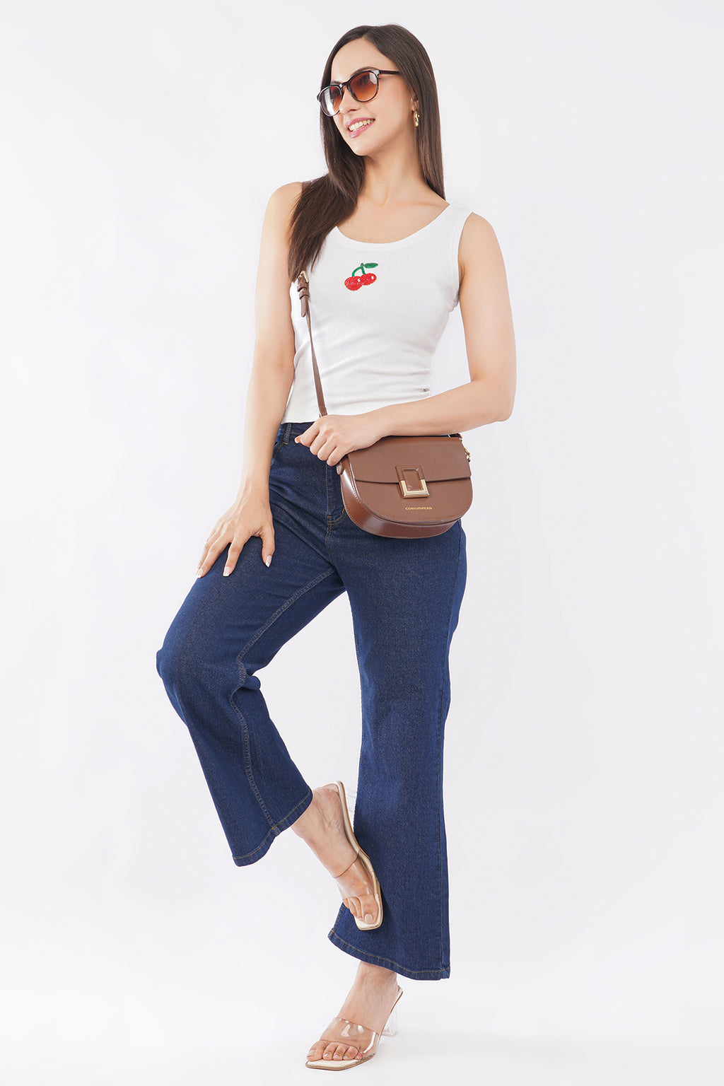 Bead & Bloom White Cotton Cherry Beaded Ribbed Tank Top For Women