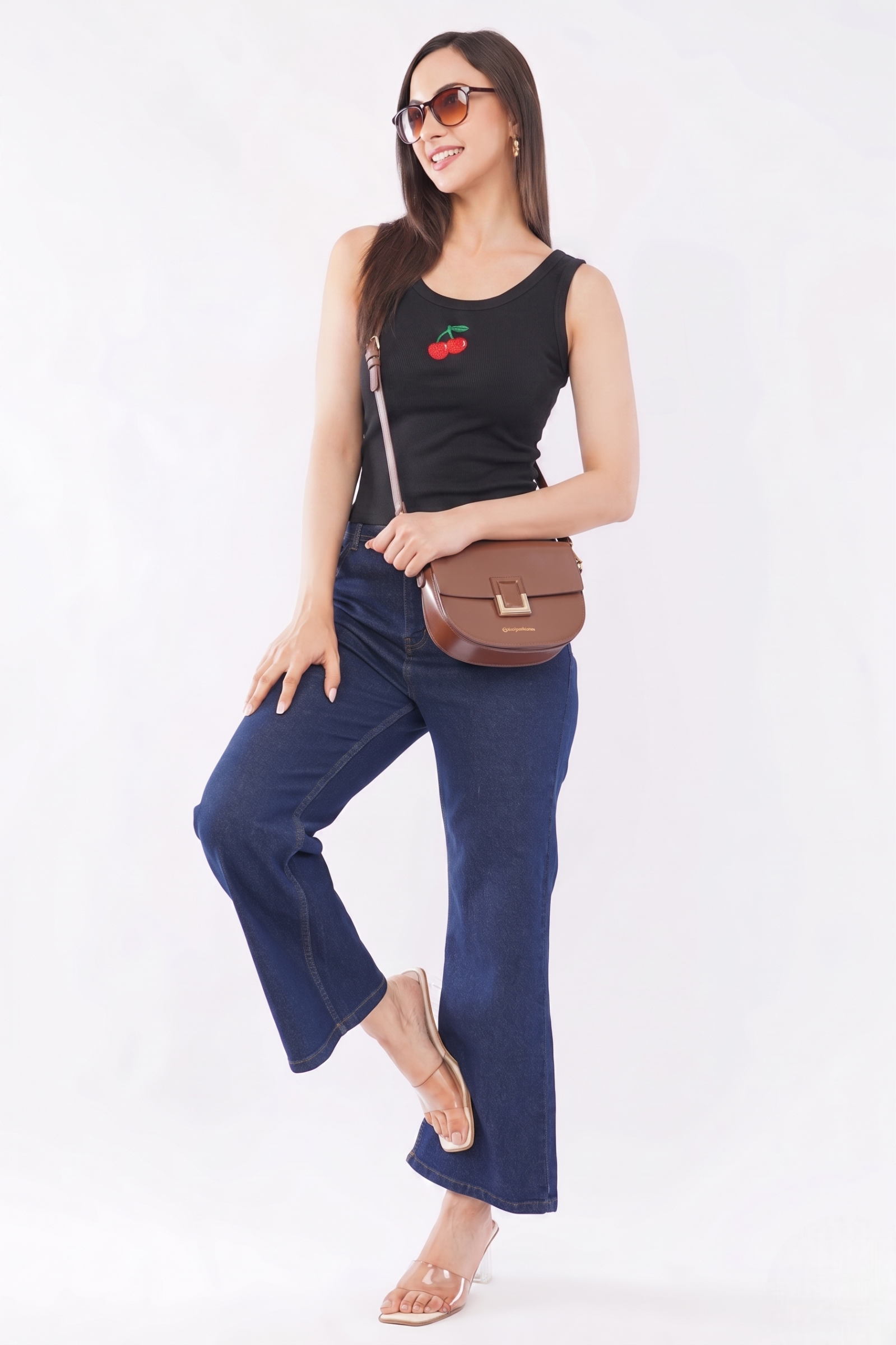 Black Cotton The Cherry Pop Beaded Rib Tank Top For Women