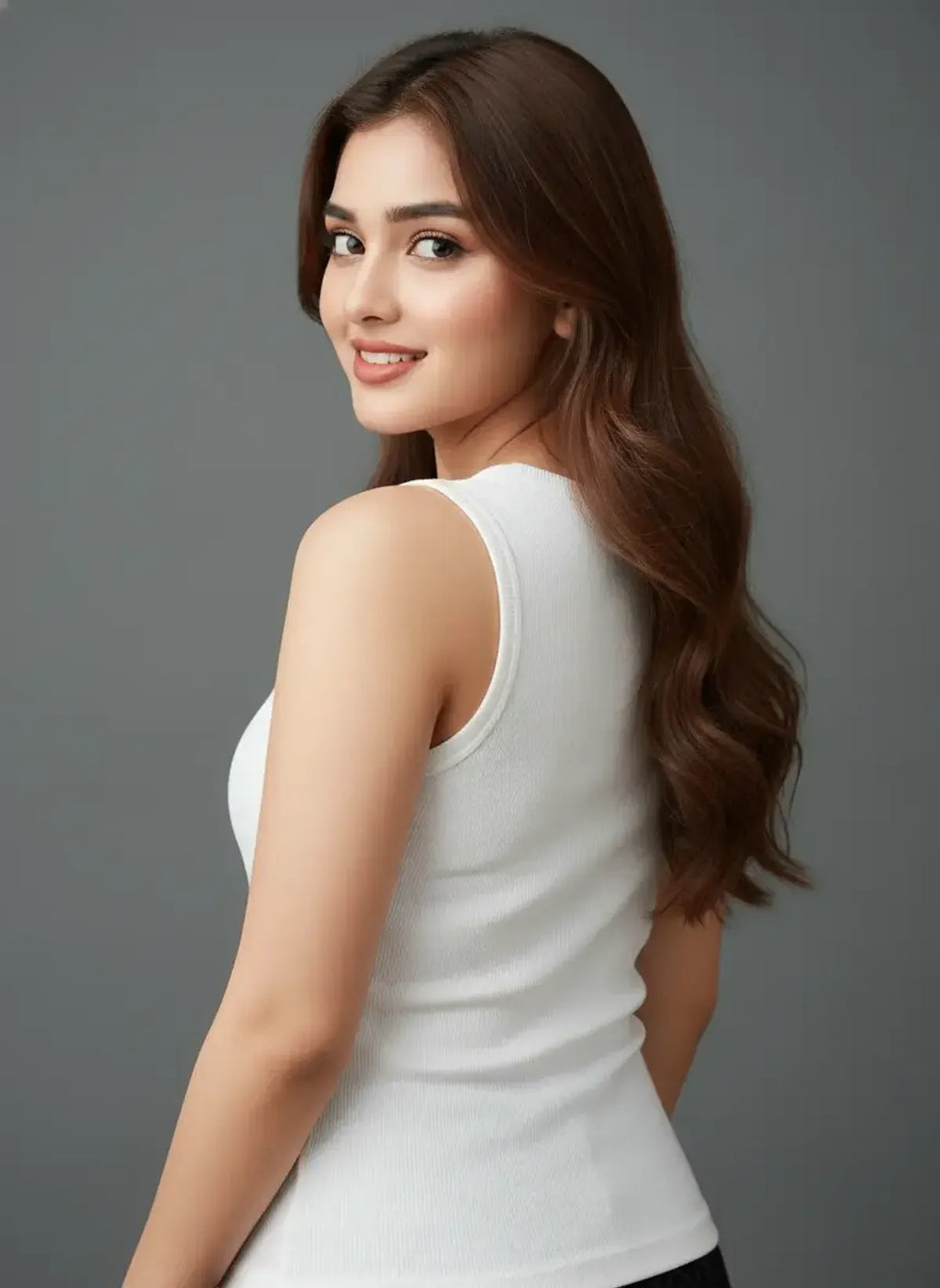 Cotton White Pomegranate Beaded Ribbed Tank Top For Women