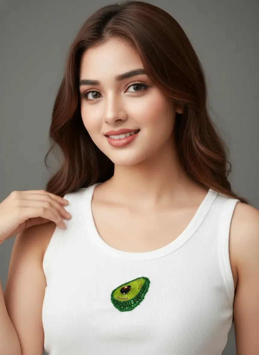 Avocado Bliss Beaded Ribbed Tank Top for Women
