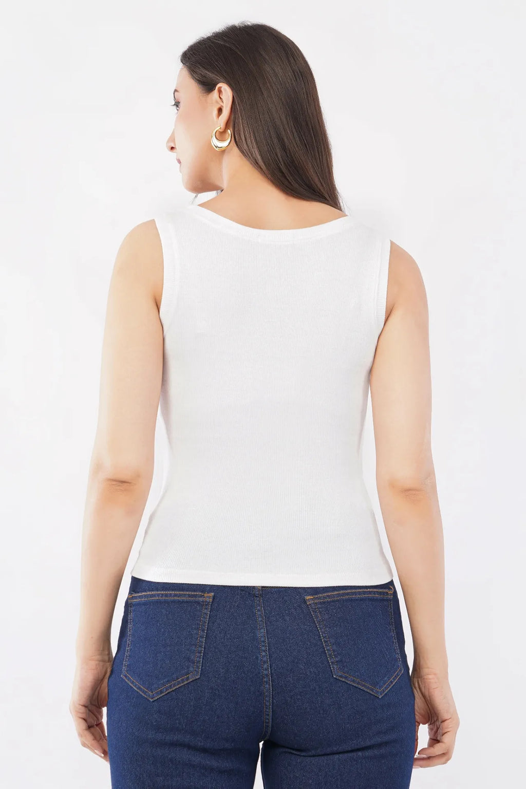 Women’s White Ribbed Tank Top with “In My Mom Era” Beaded Embroidery | Sleeveless Casual Summer Top for Women
