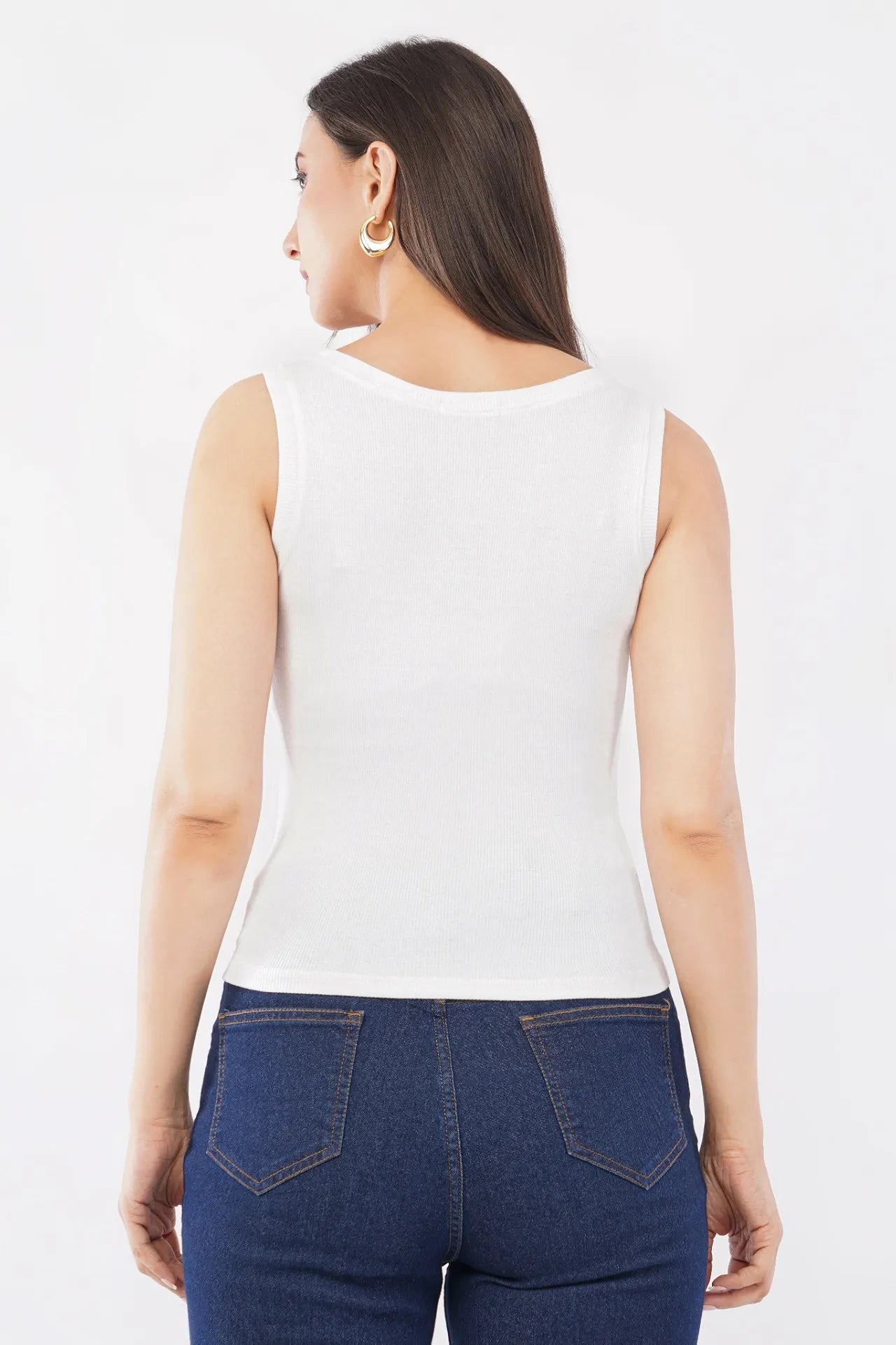 Women’s White Ribbed Tank Top with “In My Mom Era” Beaded Embroidery | Sleeveless Casual Summer Top for Women