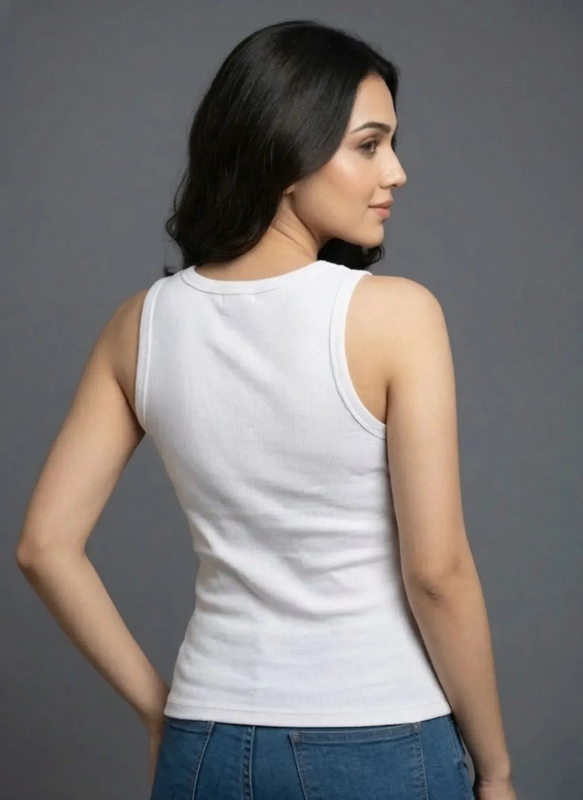 Main Character Energy Hand Beaded White Ribbed Tank
