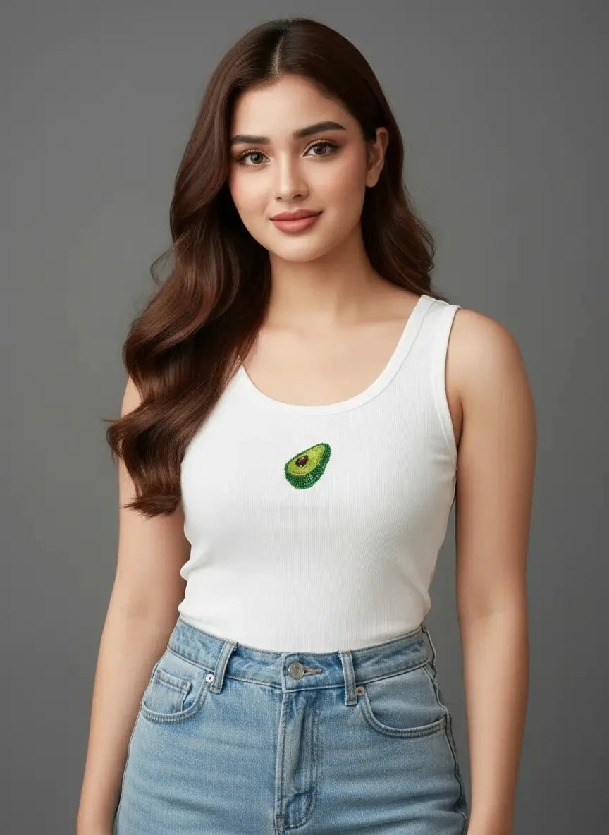 Avocado Bliss Beaded Ribbed Tank Top for Women
