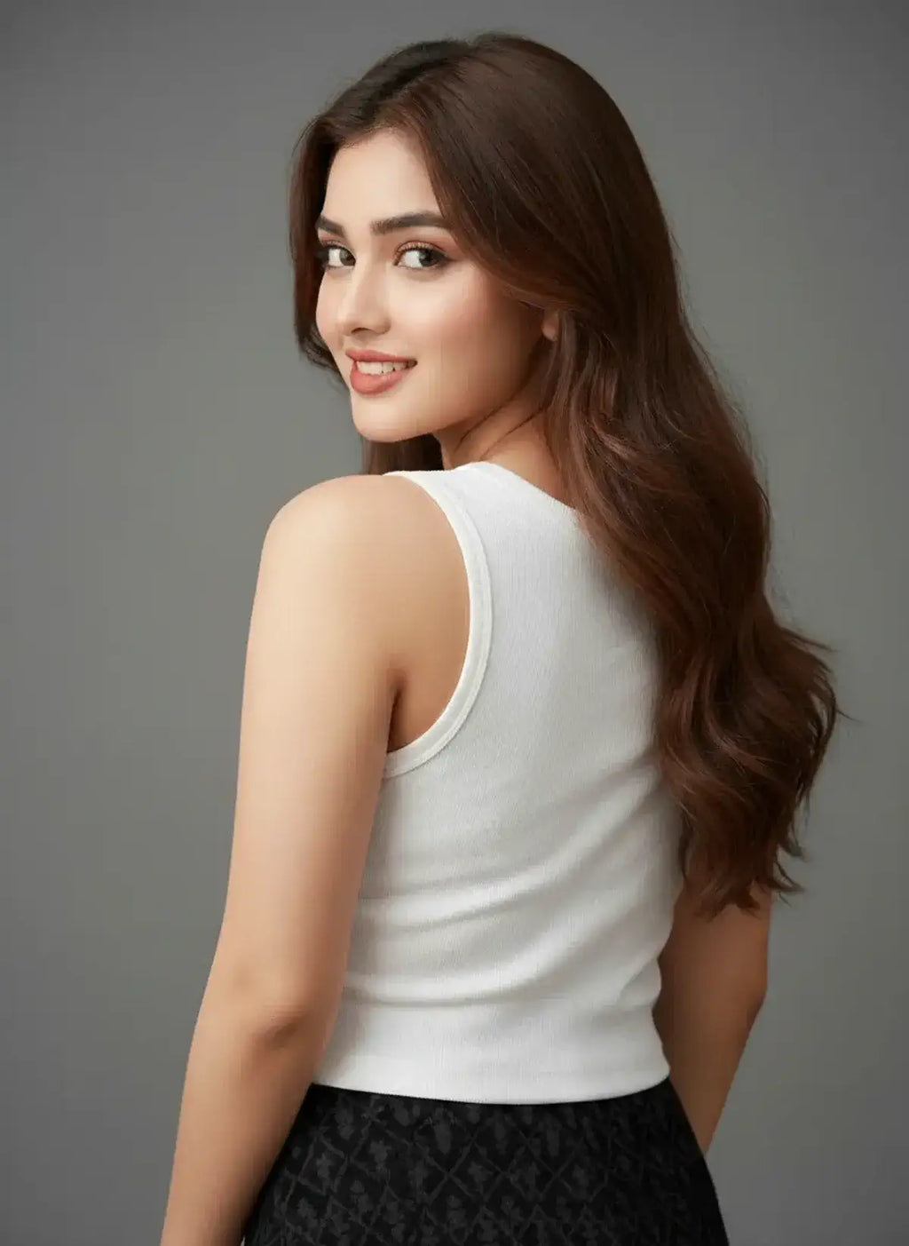 Bead and Bloom White Cotton Ivory Muse Beaded Rib Tank Top For Women