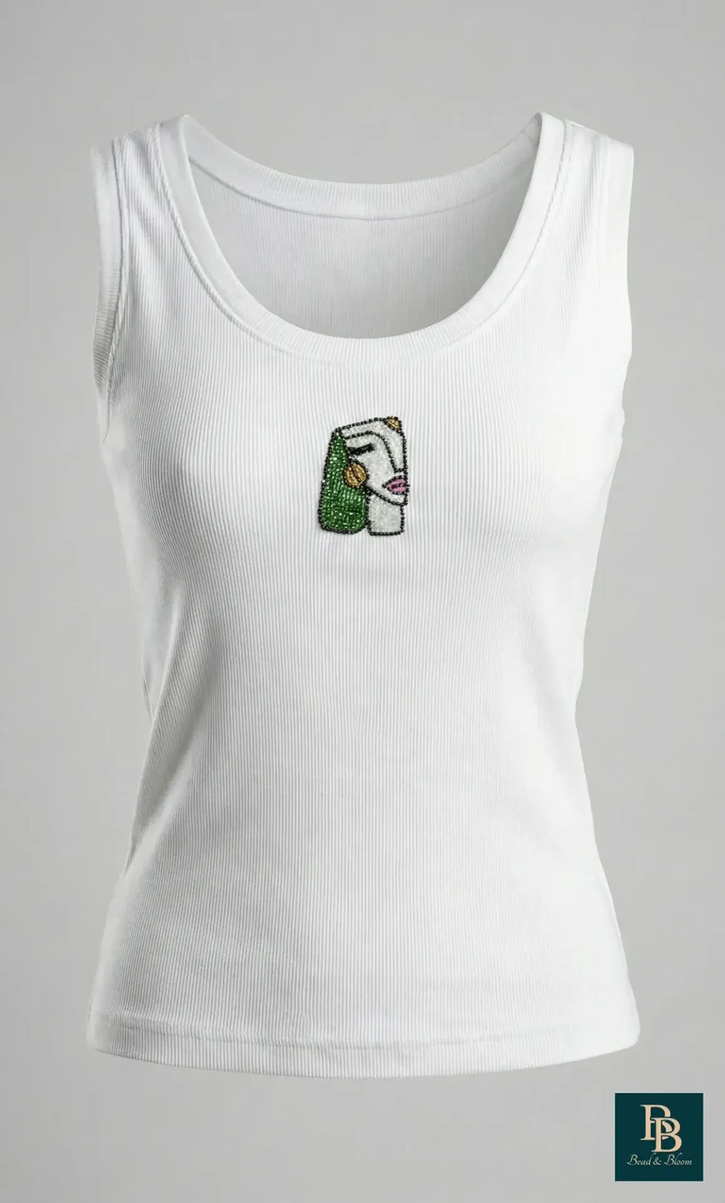 Bead and Bloom White Cotton Ivory Muse Beaded Rib Tank Top For Women